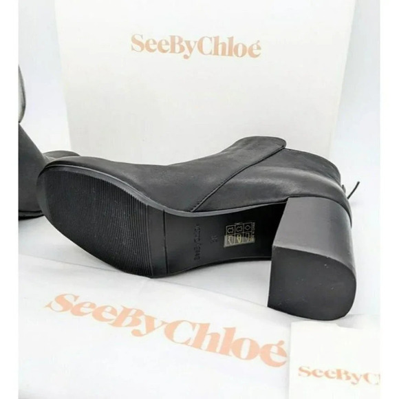See by Chloé Louise Womens High Block Heel Booties Ring Zip Black Color Size 7.5 - Picture 8 of 11